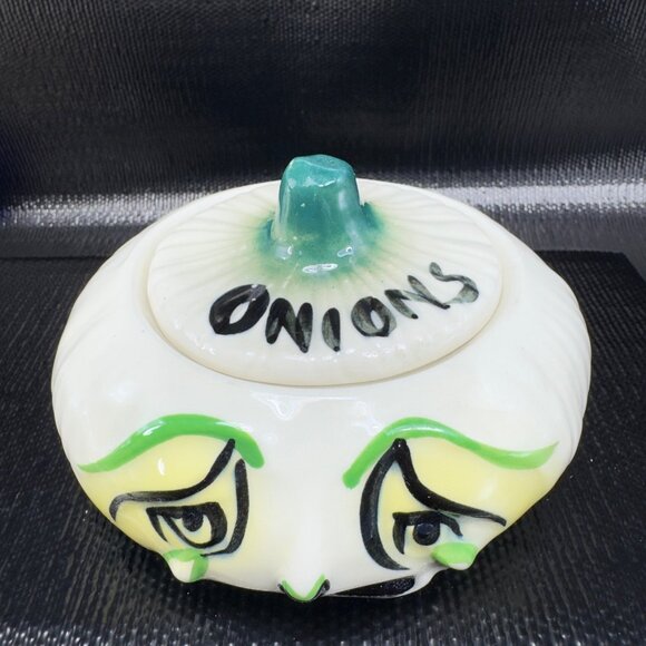 Anthropomorphic Onion Keeper Dish Bowl Lidded Crying Face Ceramic Container VTG - Picture 13 of 14